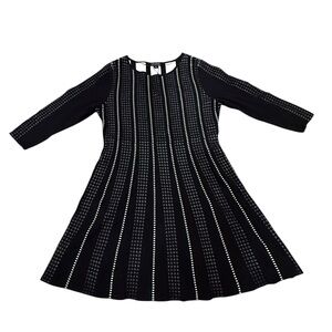 NWT Metaphor Black White Dotted Boat Neck Flare Elegant MIDI Dress Size XL Women